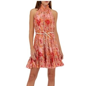 Violet Shell belt tropical print mini dress coral multi.